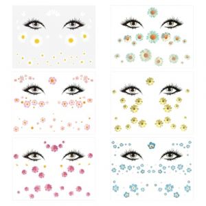 6 PCS Tatouages Temporaires de Visage Petite Marguerite Faux Tatouage &Eacute;ph&eacute;m&egrave;re, Autocollants de Petite Marguerite en Blanc, Jaune, Bleu et Rose, D&eacute;coration DIY pour Mascarade, D&eacute;guisement, F&ecirc;te (XianYuanLian, neuf)