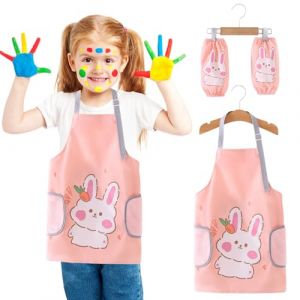 Wisebom Tabliers pour Enfants Tablier Cuisine Imperméable Tablier Enfant Fille Tablier de Cuisine Tablier Peinture Enfant Tablier Ecole avec Poches et 2 Manches Réglables,8-12 Ans (junthou, neuf)