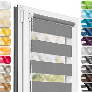 Estika Store Enrouleur Jour Nuit sans perçage - Gris Foncé - 45 x 220 cm - Store à enroulement, Double Tissu, pour fenêtres intérieures, Protection Contre Le Soleil (Estika, neuf)