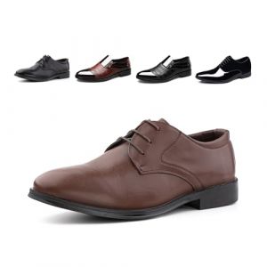 Hitmars Chaussure Derby Homme à Lacets Chaussure Ville Cuir Vernis Brogues Casual Oxfords Mariage Business Classique FL1811 Marron Taille 43, FEILG1811BR43 2 (Free Mobile OU, neuf)