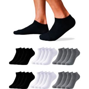 12 Paires Socquettes Homme et Femme - Chaussettes Basses Homme et Femme - Socquettes Courtes Coton Respirant (FR/ES, Numérique, 40, 46, Taille normale, Taille normale, Noir, Gris et Blanc (12 Paires)) (TOPLINE Store, neuf)