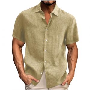 Chemise en Lin Homme Manches Longues Été Coton Chemises Henley Shirt de Couleur Unie Leger Respirant Casual de Plage Chemise en Lin Marron Foncé avec Manches Longues Col Mao Homme Respirant Haut Tops (⭐⭐⭐⭐⭐AEGJEGVD⭐⭐⭐⭐⭐, neuf)