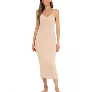 Vlazom Fond de Robes Femme Longue Lingerie Modal Jupon sous Robe Bretelles Slip El&eacute;gant Chemise de Nuit，Chair，3XL (Vlazom, neuf)