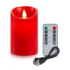 Koelaa Bougies LED Rouge, Bougies LED Rechargeables, Bougies Flamme Vacillante Lumi&egrave;re, Bougies LED sans Flamme, Bougie Rechargeable par USB avec T&eacute;l&eacute;commande, Bougies de No&euml;l-7.5 * 12.5cm (SiLaiSheng, neuf)
