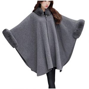 PAIDAXING Cape en tricot pour femme, manteau surdimensionn&eacute; &agrave; col en fourrure avec ch&acirc;le en fausse fourrure, &eacute;tole, cardigan &eacute;pais et chaud ouvert sur le devant, veste polaire grande taille pour (azefuzhunag, neuf)