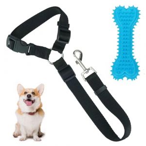 Ceinture de sécurité pour chien en 2 parties, noire laisse chien voiture, livrée avec 1 jouet de dentition résistant aux morsures pour empêcher votre chien de mordiller la voiture. (QUQU JIANING, neuf)