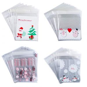 Vidillo 400Pcs Sacs à Bonbons de noël Auto-Adhésifs Sac Sachet Mignons Motif de Arbre de Noël Pochette Sachet pour Bonbon Biscuit Chocolat Friandise Sucreries Sacs de Cadeaux pour Candy Bar (White) (DAkka, neuf)