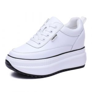 JAOOUU Basket Compensee Femme Chaussure Plateforme Femme Baskets Talon de Mode Décontractées Chaussures de Marche Légères en Cuir de Haute Qualité Talon de 8cm Blanc 36EU (JIANEU, neuf)