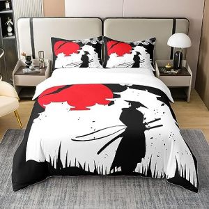 Homewish Housse de Couette Samurai en Coton Biologique, Ensemble de Literie Imprim&eacute; Coucher de Soleil, Parure de Lit 220x240 Japonaise, Housse Couette Respirante Building Silhouette, 3 Pi&egrave;ces (Suzhou yiyanyun e-commerce Co., Ltd, neuf)