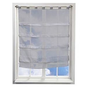 Store Romain Transparent Couleur Unie Gris LxH/60x110CM avec Plis Rideau Voilage Raffrollo Rideaux à Pattes Décoration de Fenêtre Chambre/Salle de Bain/Balcon (BAILEY JO, neuf)