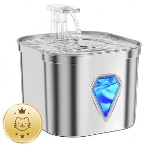 Tyonto Distributeur Eau Chat Acier Inoxydable Antibactérien,Recharge USB,Ultra-Silencieux Fontaine Chat,Double Filtre Charbon Actif 5 Couches,Lumière LED Fontaine Eau Chien (WONGBIN LIMITED, neuf)