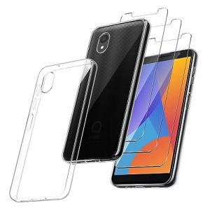 MIBZOR 4 en 1 Coque Compatible avec Alcatel 1 2021 / Alcatel 1 2019 (5.0"), 1 Housse et 3 Pièces Verre trempé écran Film Protecteur, Transparent Souple Silicone Étui Bumper TPU Case Cover (MMYONG, neuf)