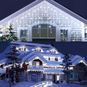Rintea Guirlande lumineuse Exterieure 10+3M, 400 LED, 8 Modes avec Minuterie, &Eacute;tanche, Plug&Play,Rideau Lumineux LED Cascade, D&eacute;coration de No&euml;l, Balcon, Avant-toit et F&ecirc;tes [Blanc Froide] (caoguohui, occasion)