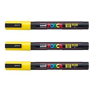 Posca - Marqueurs PC-3 M Uni-Ball - Gamme compl&egrave;te de 40 couleurs disponibles (Lot de 3) jaune (BURO DEPOT, neuf)