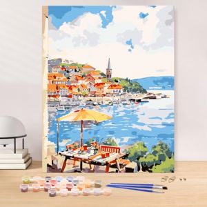 Fettwal Paysage Peinture Numero Adulte, Toile Peinture Pour la Décoration de la Maison 50x40cm, Paysage Coloriage Par Numero Adulte, Peinture par Numéro, Vue sur la mer (FatWhale, neuf)