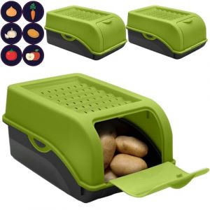 ARTECSIS Bo&icirc;te Pomme de Terre verte I Lot de 3 Bo&icirc;tes de 3,5 Litres pour Rangement et Conservation Pommes de Terre, Oignons, Ail + 6 Stickers Fruit/L&eacute;gume (Challenge Internet, neuf)