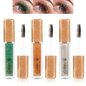 Mascara à paillettes, 3 couleurs de mascara à paillettes, vert/or/argent, volume multicolore, imperméable et durable, mascara volumineux avec scintillement pour maquillage des yeux très scintillant (EONFAVE Wealth, neuf)