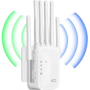 R&eacute;p&eacute;teur WiFi, Repeteur WiFi Puissant,Amplificateur WiFi avec 6 Antennes,2 Ports LAN,Mode R&eacute;p&eacute;teur & Routeur & AP,repeteur WiFi Exterieur Couverture WiFi de 300 m&sup2;,Facile &agrave; Installer (WU YAN WANG, neuf)