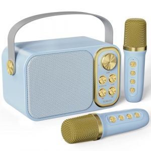 Machine de Karaok&eacute; avec 2 Micro sans Fil, Haut-Parleur Bluetooth Portable, Dispose 7 Effets Sonores, pour F&ecirc;te et Voyage，Bleu (ChengHongLtd, neuf)
