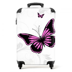 NoBoringSuitcases.com&reg; Valises, Bagages a Main Cabine 55x35x25 10kg, Luggage, Suitcase, Rigides 4 roulettes, De Voyage, Cadenas Avion, Ultra l&eacute;g&egrave;re, Poign&eacute;e Extensible, Motif Papillons - Rose (NoBoringSuitcases, neuf)