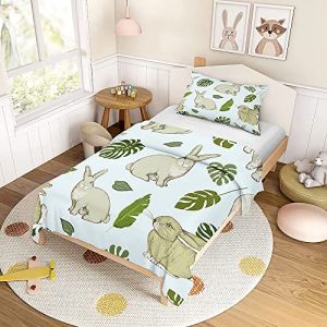 ENEN Housse de Couette Enfant, 3D Lapin Parure de Lit Enfant, Housse de Couette + 1/2 Taie d'oreiller, Microfibre, Housse Couette Ado Garçon Fille (90x190cm,Plante) (EnEn, neuf)