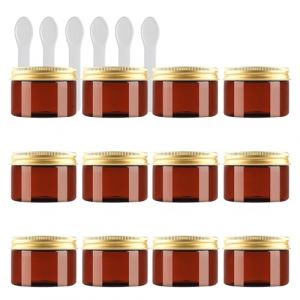 PQPAUTY 12 Pièces Vides Petit 150 ml Marron Cosmétique Pot en Plastique avec Couvercle Or 150 g Pots de Cosmétique Crème de Bouteille Contenant avec 6x Spatules (BEAUTYVALLEYEU, neuf)