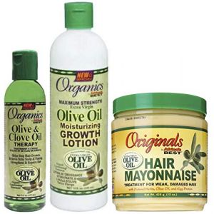 Th&eacute;rapie &agrave; l'huile d'olive et de girofle, lotion de groth et mayonnaise pour les cheveux de Africa's Best Organics (lot de 3) (TJ Beauty Products LTD, neuf)