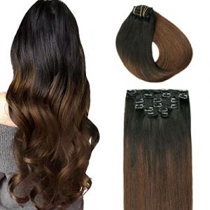 SURNEL Extension a Clip Cheveux Naturel Noir &Agrave; Brun Moyen #1B/4 Extension Cheveux Clip Straight Hair Extension a Clip Remy Cheveux Naturel Clip Vrai Cheveux Extension 18 pouces/45cm 120g(#1B/4-18") (SURNEL-FR, neuf)