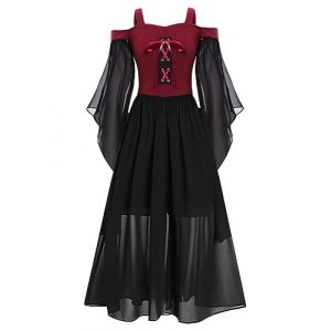 dPois Enfant Fille Deguisement Médiévale Renaissance Manche Longue Robe Victorien Halloween Robes Gothique Costume Cosplay Carnaval Mascarade 3-16 Ans C Bourgogne 7-8 Ans (dPois eu, neuf)