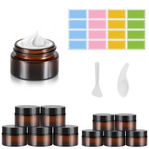 Lot de 10 Pots vides en Verre ambr&eacute;, Pots &agrave; cr&egrave;me, r&eacute;cipients en Verre Marron de 20 ml/30 ML, avec Autocollant, Distributeur de Pots de Voyage Rechargeables Marron pour Lotion, cr&egrave;me, cosm&eacute;tiques (ALLURE AMAZED, neuf)