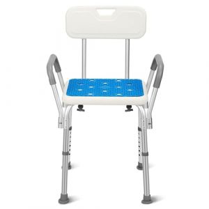 Joparri Tabouret de douche avec accoudoirs, dossier antidérapant, siège de bain et coussin d'assise réglable en hauteur de 41 à 53,5 cm, jusqu'à 136 kg, pour personnes âgées et femmes enceintes (SUNMMIN, neuf)