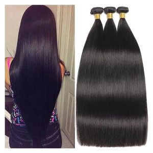 Extensions de cheveux 12A Péruvienne Droite Bundles Couleur Naturelle Os Droite Extensions de Cheveux Humains 1/3/4 Bundles for les Femmes Noires Faisceaux de cheveux humains(16 16 18 18) (qiyueshanghang, neuf)
