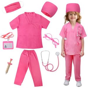JoyPlus Costume de M&eacute;decin pour Enfants,8 Pi&egrave;ces Deguisement Docteur Fille,Deguisement Medecin Fille,Kit de D&eacute;guisement de M&eacute;decin avec St&eacute;thoscope et Seringues,Cadeaux pour Filles 3 6 8 10 Ans(L) (LLH2020, neuf)
