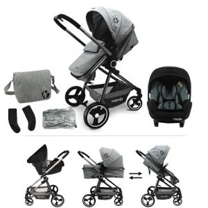 Nania - Poussette combin&eacute;e 3 en 1 GIULIA - De 0 &agrave; 36 mois - Pliable et inclinable + Si&egrave;ge auto BEONE EVO i-Size 40-85 cm - Groupe 0+ (0-13 Kg) - Dos route + Sac &agrave; langer, habillage pluie inclus (Casa del rasoio, neuf)