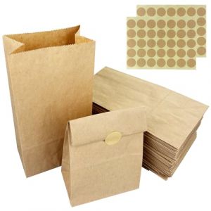 Gentpovth Lot de 50 sacs en papier marron avec 75 Autocollants, 18 x 9 x 5,5 cm Petit Sac en Papier Kraft, Enveloppe Vintage, pour Sac Cadeau Noel, Sac Cadeau Anniversaire, Sacs Cadeaux de mariage (Grapefruit Store, neuf)