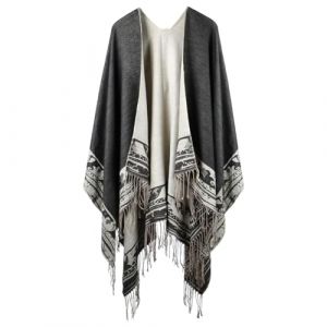 HOTUT Echarpe Epaisse Poncho Cardigan, Hiver Chaud avec Franges, Ch&acirc;le Cape Ouvert, Femme Ch&acirc;le Ouvert Cape, Echarpe Automne Hiver Ethnique pour Temps Froid (ZHDAYA, neuf)