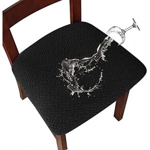 LANSHENG Housse de Chaise 2/4 Pi&egrave;ces Housse de Coussin de Chaise Housse de si&egrave;ge de Chaise imperm&eacute;able D&eacute;montable Housse Assise Chaise Elastique Jacquard Lavables pour Salle &agrave; Mange (Noir, 2) (LANSHENG FR, neuf)