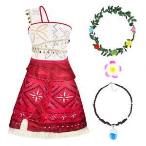 BSBUY D&eacute;guisement Vaiana Filles, Robe de Princesse Vaiana avec Collier, &Eacute;pingle &agrave; Cheveux en Forme de Fleur, Couronne, Filles Costumes Dress up de Princesse pour Halloween, Carnaval, F&ecirc;te(140) (BSBUY, neuf)