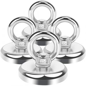Aenienoe Aimant Puissant 45 kg Aimant de Peche Neodyme Super Puissant Gros Aimant Avec Anneaux Facile &agrave; d&eacute;monter 32mm 4 pi&egrave;ces (OCEUMAOA, neuf)