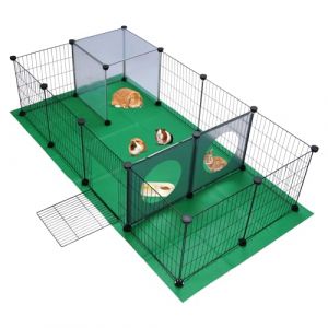 JUNGLE STONE Parc pour cochon d'Inde, cage pour petits animaux, cl&ocirc;ture d'exercice avec tapis, panneau en maille de fer, design int&eacute;ressant, id&eacute;al pour chiot, lapin, chaton, cochon d'Inde, h&eacute;risson (Meta Motion, neuf)
