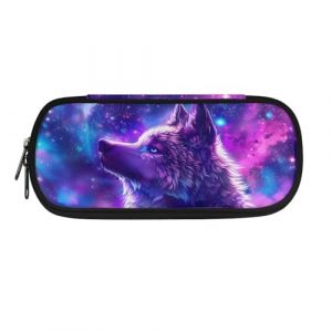 Belidome Grande trousse à crayons avec fermeture éclair pour l'école ou le bureau, Loup Galaxie Violet, Taille unique, Ensemble cartable (belidomeEUR, neuf)