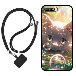 Sunrive Coque Compatible avec Huawei Y6 2018,TPU &Eacute;tui Housse Protecteur Souple Gel Mat Back Cover Mignon Motifs Antichoc Case(Bulles Chat)+1x Universelle Dragonne (sunrive, neuf)