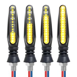 4 Pi&egrave;ces Clignotant Moto LED Universel, Indicateurs Moto 12V &Eacute;tanches, Indicateurs de Direction S&eacute;quentiels Ambre, Mode D&eacute;filant Dynamique, Compatibles Scooter Cruiser Off Road, Feux de Signalisation (XiaoYuQing, neuf)