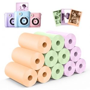 12 Rouleaux Papier Thermique pour Appareil Photo Enfant - Hikkon 56 mm Papier D'imprimante Thermique Blanc pour Enfants Caméras instantanées(Violet, Orange, Vert) (YUANTAI EU, neuf)