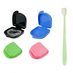 IBXWMNG 4 Pi&egrave;ces Boite Appareil Dentaire, Boite a Gouttiere Rangement Proth&egrave;ses Appareil Dentiers Prot&egrave;ge Dents pour Appareils Orthodontiques Dentiers, Comprend 1 brosse &agrave; dents (SHI MEIPING DE SHOP, neuf)