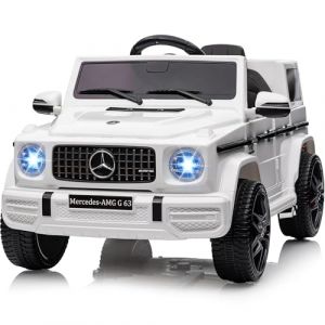12V Voiture &Eacute;lectrique Enfant, sous Licence Mercedes G63 AMG V&eacute;hicule &Eacute;lectrique, T&eacute;l&eacute;commande de Voiture &Eacute;lectrique, 3 Vitesses, Klaxon, LED, Musique, USB, Bluetooth, pour Gar&ccedil;ons, Filles, Blanc (XiangguanUK, neuf)
