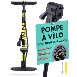 AARON Sport One Pompe &agrave; pied pour v&eacute;lo avec manom&egrave;tre pour toutes les valves | Pompe &agrave; v&eacute;lo haute pression avec embout de balle | Pompe &agrave; air pour v&eacute;lo &eacute;lectrique, VTT, v&eacute;lo de route, etc. Jaune (MM Commerce, neuf)