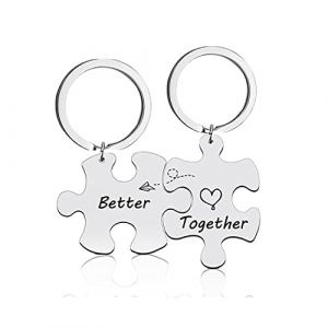 LEEQBCR 2 Unisexe Couple Porte-clés Pendentif En Acier Inoxydable Puzzle Argent Gravure "Mieux Ensemble" cadeau de Saint Valentin (LEEQ EU, neuf)