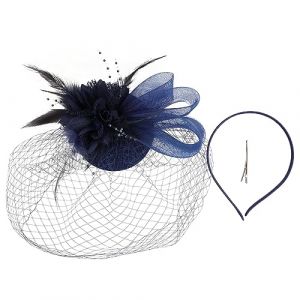 Serre-tête bibi vintage rose exquise pour thé, mariage, costume de pilulier chapeau pour dames pour funérailles/mariage, bleu marine (menghuifushi, neuf)