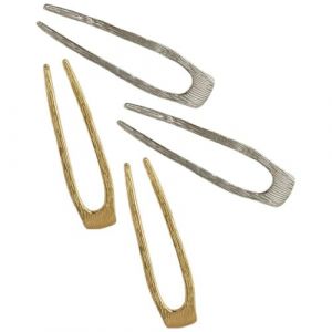 Hohopeti Lot de 4 &Eacute;pingles &agrave; Chignon Fran&ccedil;aises en M&eacute;tal Bross&eacute;, Petit Format, Couleur Or et Argent&eacute;, Accessoires pour Cheveux &Eacute;pais, Fourchette &agrave; Cheveux Chignon pour Coiffures (Ingrid GL, neuf)
